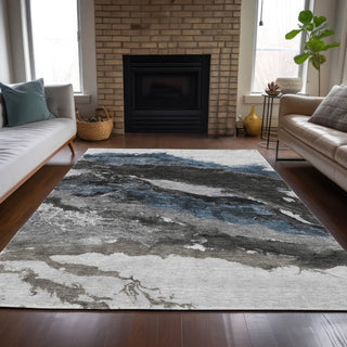 Piper Looms Chantille Abstract ACN2054 Pewter Machine Washable Area Rug Lifestyle Image Feature