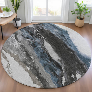 Piper Looms Chantille Abstract ACN2054 Pewter Machine Washable Area Rug Round Lifestyle Image Feature