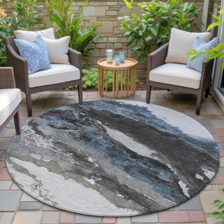 Piper Looms Chantille Abstract ACN2054 Pewter Machine Washable Area Rug Round Outdoor Lifestyle Image Feature