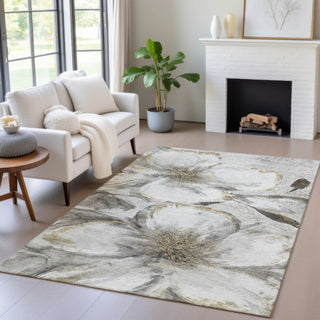 Piper Looms Chantille Floral ACN2055 Silver Machine Washable Area Rug Lifestyle Image Feature