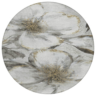 Piper Looms Chantille Floral ACN2055 Silver Machine Washable Area Rug Round Main Image