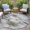 Piper Looms Chantille Floral ACN2055 Silver Machine Washable Area Rug Round Outdoor Lifestyle Image Feature