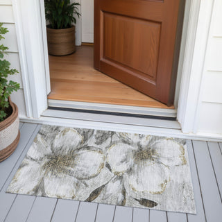 Piper Looms Chantille Floral ACN2055 Silver Machine Washable Area Rug Scatter Outdoor Lifestyle Image Feature