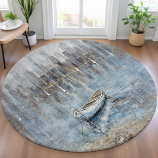 Piper Looms Chantille Nautical ACN2056 Blue Machine Washable Area Rug Round Lifestyle Image Feature