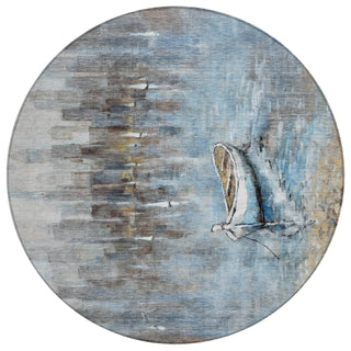 Piper Looms Chantille Nautical ACN2056 Blue Machine Washable Area Rug Round Main Image