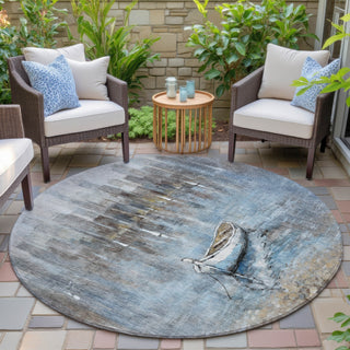 Piper Looms Chantille Nautical ACN2056 Blue Machine Washable Area Rug Round Outdoor Lifestyle Image Feature