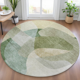 Piper Looms Chantille Abstract ACN2057 Aloe Machine Washable Area Rug Round Lifestyle Image Feature