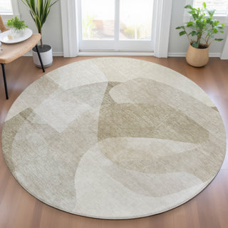 Piper Looms Chantille Abstract ACN2057 Beige Machine Washable Area Rug Round Lifestyle Image Feature
