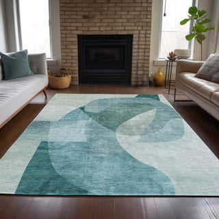 Piper Looms Chantille Abstract ACN2057 Teal Machine Washable Area Rug Lifestyle Image Feature