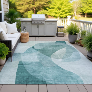 Piper Looms Chantille Abstract ACN2057 Teal Machine Washable Area Rug Outdoor Lifestyle Image Feature