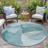 Piper Looms Chantille Abstract ACN2057 Teal Machine Washable Area Rug Round Outdoor Lifestyle Image Feature