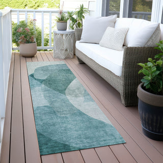 Piper Looms Chantille Abstract ACN2057 Teal Machine Washable Area Rug Runner Outdoor Lifestyle Image Feature