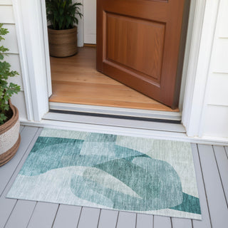 Piper Looms Chantille Abstract ACN2057 Teal Machine Washable Area Rug Scatter Outdoor Lifestyle Image Feature