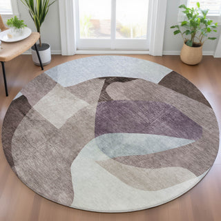 Piper Looms Chantille Abstract ACN2058 Brown Machine Washable Area Rug Round Lifestyle Image Feature