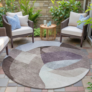 Piper Looms Chantille Abstract ACN2058 Brown Machine Washable Area Rug Round Outdoor Lifestyle Image Feature
