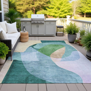 Piper Looms Chantille Abstract ACN2058 Green Machine Washable Area Rug Outdoor Lifestyle Image Feature