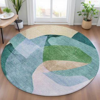 Piper Looms Chantille Abstract ACN2058 Green Machine Washable Area Rug Round Lifestyle Image Feature