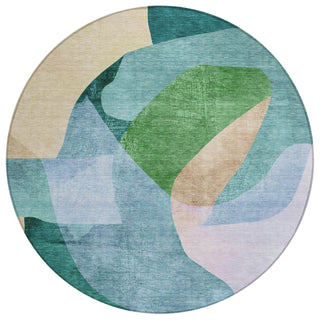 Piper Looms Chantille Abstract ACN2058 Green Machine Washable Area Rug Round Main Image