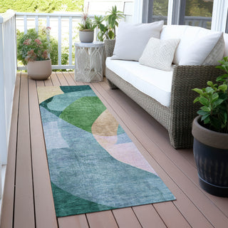Piper Looms Chantille Abstract ACN2058 Green Machine Washable Area Rug Runner Outdoor Lifestyle Image Feature