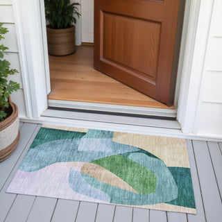 Piper Looms Chantille Abstract ACN2058 Green Machine Washable Area Rug Scatter Outdoor Lifestyle Image Feature