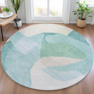 Piper Looms Chantille Abstract ACN2058 Seafoam Machine Washable Area Rug Round Lifestyle Image Feature