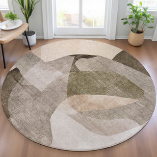 Piper Looms Chantille Abstract ACN2058 Taupe Machine Washable Area Rug Round Lifestyle Image Feature
