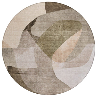 Piper Looms Chantille Abstract ACN2058 Taupe Machine Washable Area Rug Round Main Image