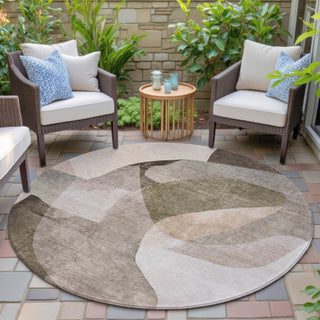 Piper Looms Chantille Abstract ACN2058 Taupe Machine Washable Area Rug Round Outdoor Lifestyle Image Feature