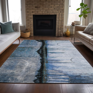 Piper Looms Chantille Abstract ACN2059 Blue Machine Washable Area Rug Lifestyle Image Feature