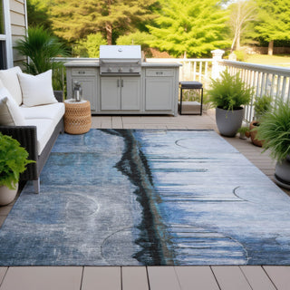 Piper Looms Chantille Abstract ACN2059 Blue Machine Washable Area Rug Outdoor Lifestyle Image Feature