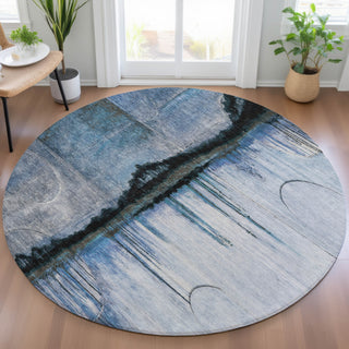 Piper Looms Chantille Abstract ACN2059 Blue Machine Washable Area Rug Round Lifestyle Image Feature