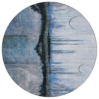 Piper Looms Chantille Abstract ACN2059 Blue Machine Washable Area Rug Round Main Image