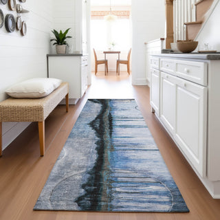 Piper Looms Chantille Abstract ACN2059 Blue Machine Washable Area Rug Runner Lifestyle Image Feature