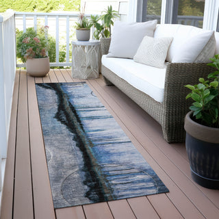 Piper Looms Chantille Abstract ACN2059 Blue Machine Washable Area Rug Runner Outdoor Lifestyle Image Feature