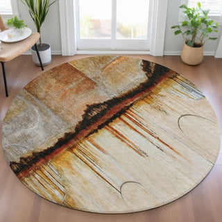 Piper Looms Chantille Abstract ACN2059 Paprika Machine Washable Area Rug Round Lifestyle Image Feature