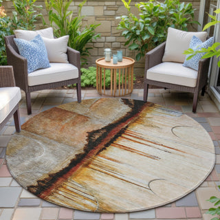 Piper Looms Chantille Abstract ACN2059 Paprika Machine Washable Area Rug Round Outdoor Lifestyle Image Feature
