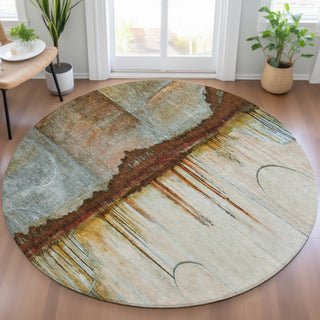 Piper Looms Chantille Abstract ACN2059 Rust Machine Washable Area Rug Round Lifestyle Image Feature