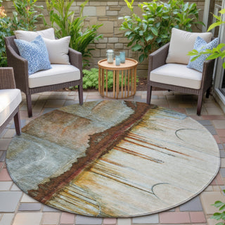 Piper Looms Chantille Abstract ACN2059 Rust Machine Washable Area Rug Round Outdoor Lifestyle Image Feature