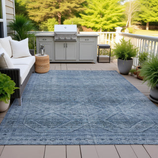 Piper Looms Chantille Geometric ACN2060 Blue Machine Washable Area Rug Outdoor Lifestyle Image Feature