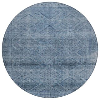 Piper Looms Chantille Geometric ACN2060 Blue Machine Washable Area Rug Round Main Image
