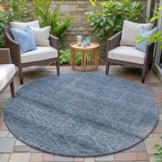 Piper Looms Chantille Geometric ACN2060 Blue Machine Washable Area Rug Round Outdoor Lifestyle Image Feature