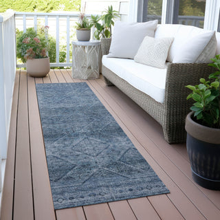 Piper Looms Chantille Geometric ACN2060 Blue Machine Washable Area Rug Runner Outdoor Lifestyle Image Feature