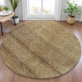 Piper Looms Chantille Geometric ACN2060 Khaki Machine Washable Area Rug Round Lifestyle Image Feature