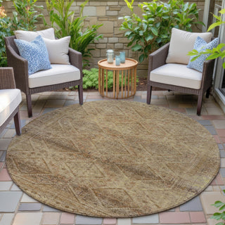 Piper Looms Chantille Geometric ACN2060 Khaki Machine Washable Area Rug Round Outdoor Lifestyle Image Feature