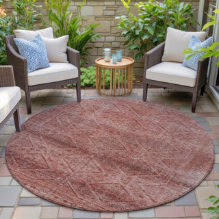 Piper Looms Chantille Geometric ACN2060 Pink Machine Washable Area Rug Round Outdoor Lifestyle Image Feature
