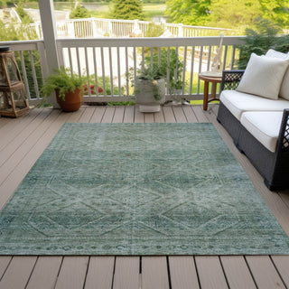 Piper Looms Chantille Geometric ACN2060 Teal Machine Washable Area Rug Outdoor Lifestyle Image Feature