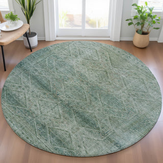 Piper Looms Chantille Geometric ACN2060 Teal Machine Washable Area Rug Round Lifestyle Image Feature