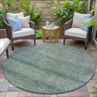 Piper Looms Chantille Geometric ACN2060 Teal Machine Washable Area Rug Round Outdoor Lifestyle Image Feature