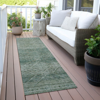 Piper Looms Chantille Geometric ACN2060 Teal Machine Washable Area Rug Runner Outdoor Lifestyle Image Feature