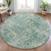 Piper Looms Chantille Abstract ACN2061 Teal Machine Washable Area Rug Round Lifestyle Image Feature